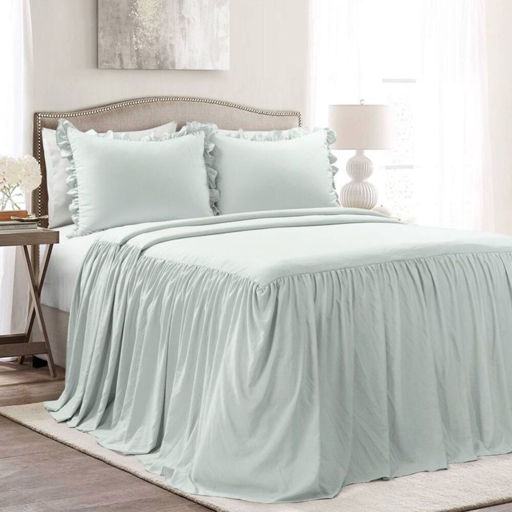 Lush Decor - 3pc King Ruffle Skirt Bedspread Set Slate Blue - L Blue